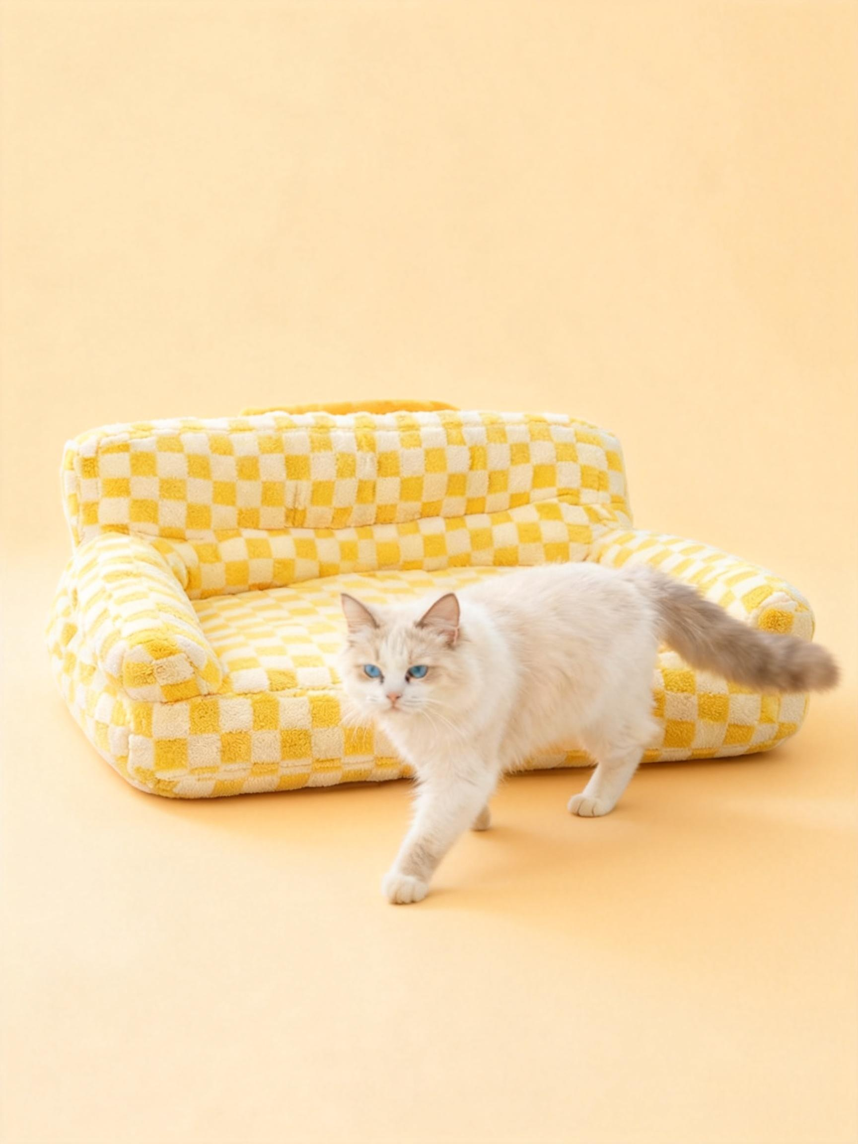 Yellow Plaid High Back Pet Sofa Bed