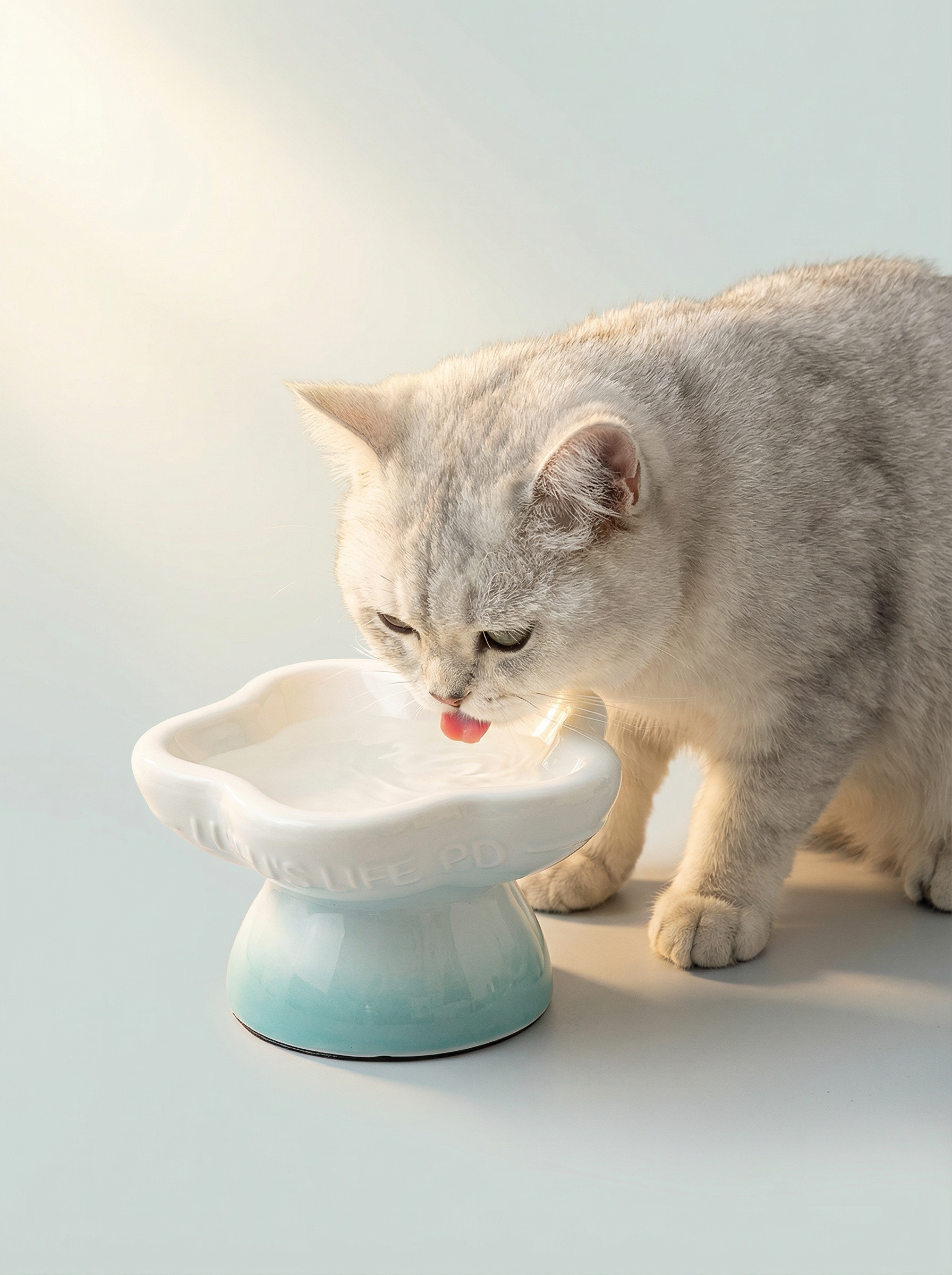 Gradient Elevated Ceramic Pet Bowl - Cyan Azure