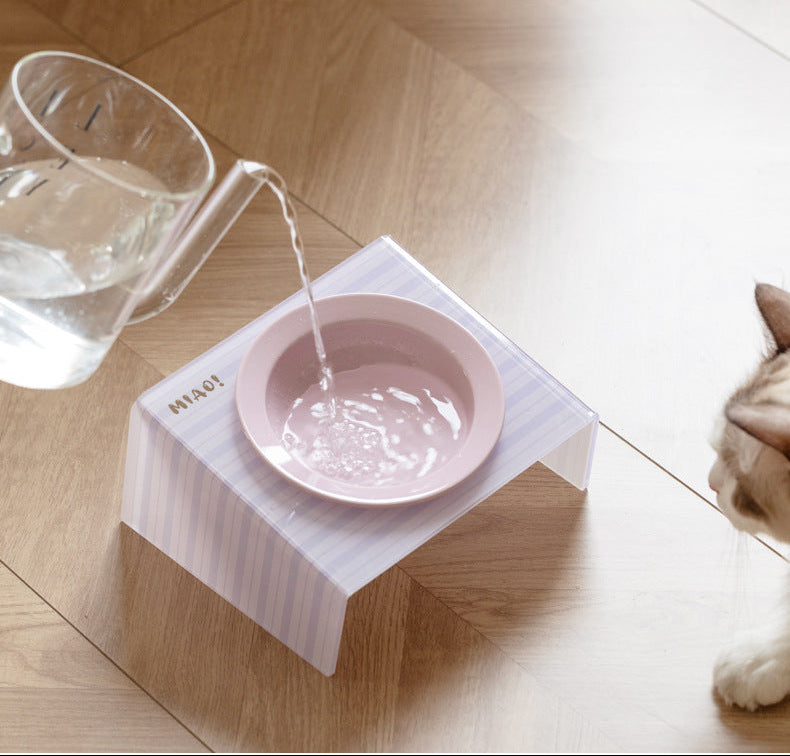 Cute Ceramic Pet Bowl with 15° Tilt Acrylic Stand – Neck-Friendly & Vibrant Design