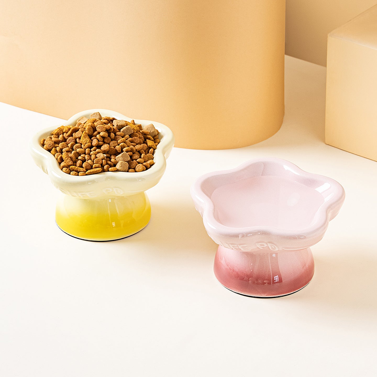 Gradient Elevated Ceramic Pet Bowl - Bright Yellow