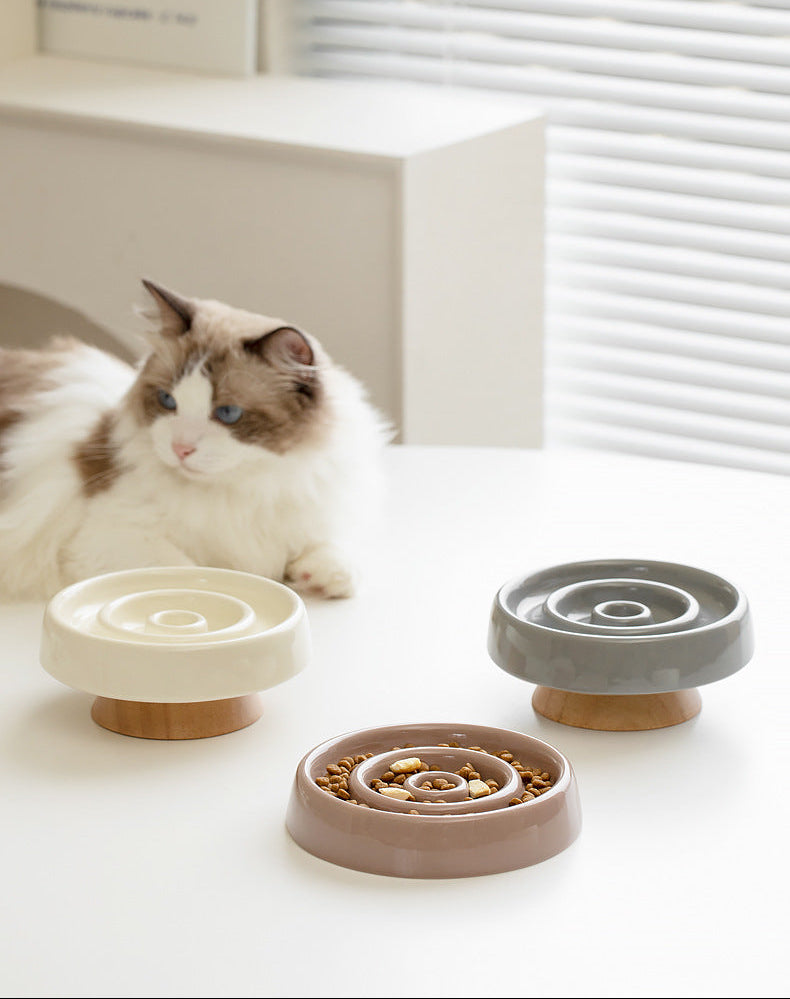 Raised Ceramic Slow Feeder Dog & Cat Food Bowl