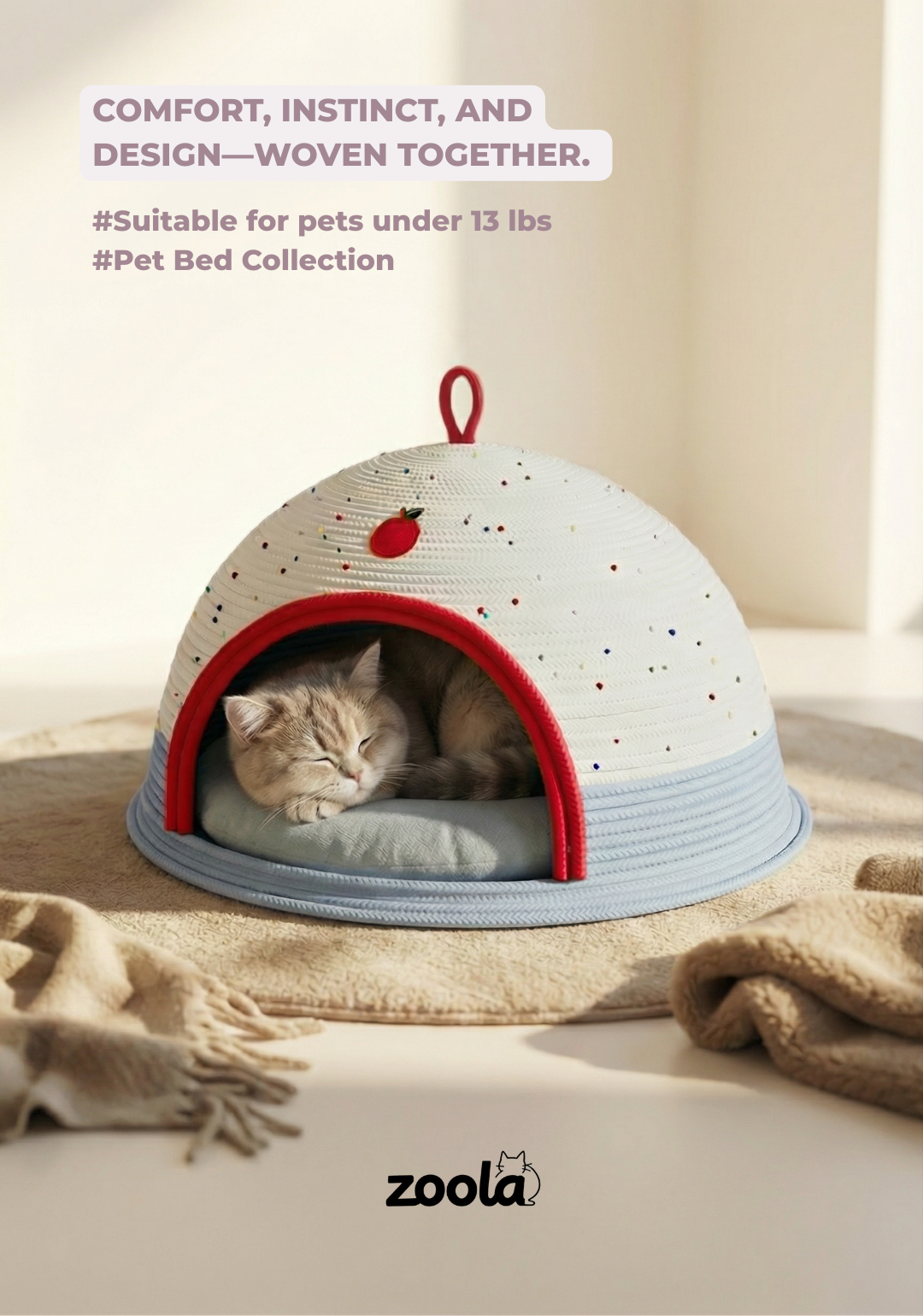 Handwoven Dome Cat Bed with Padded Cushion