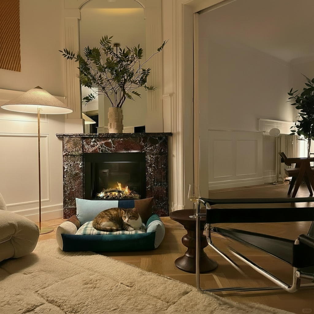 Plaid Cotton Vintage Bolster Cat & Dog Bed