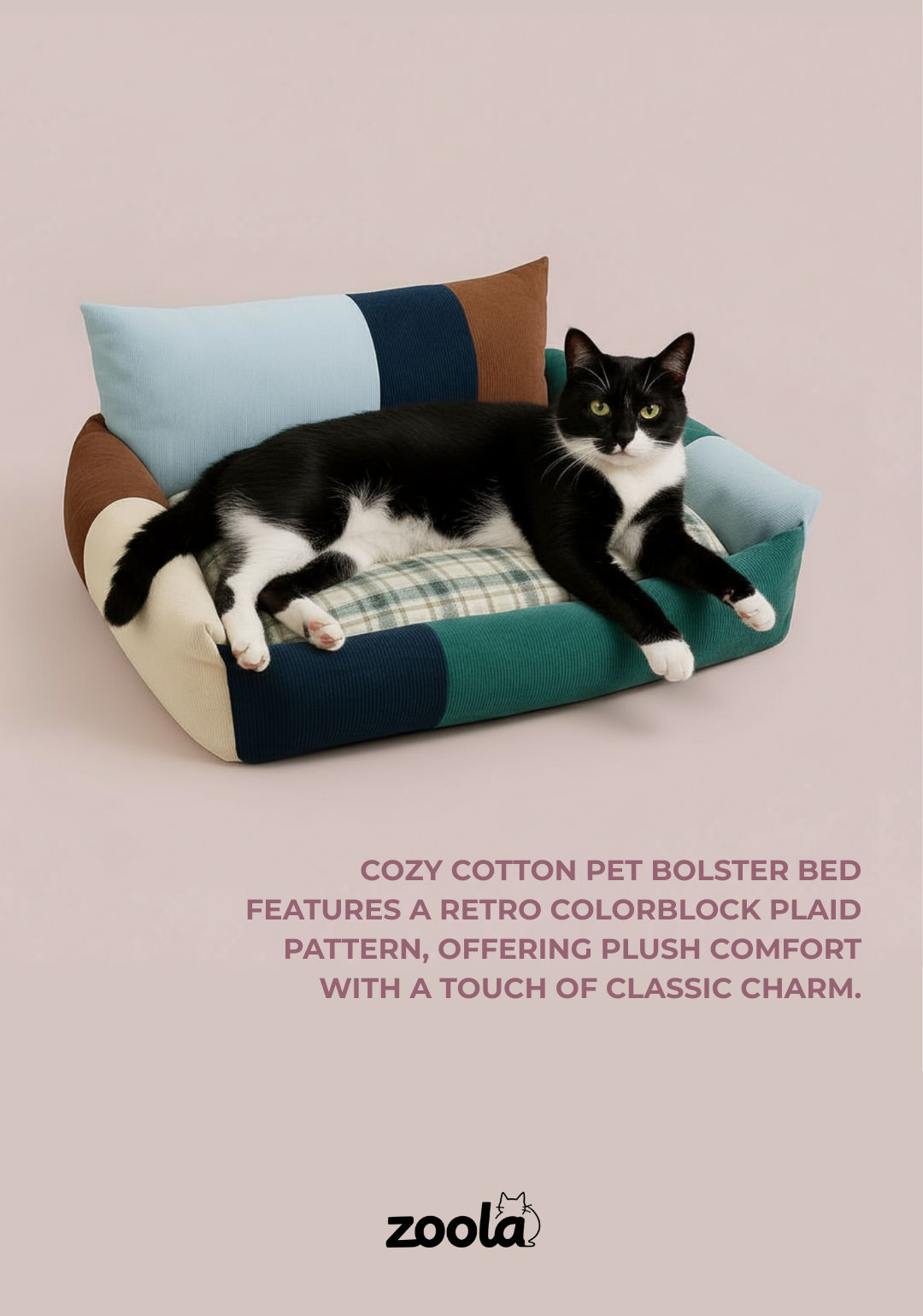Plaid Cotton Vintage Bolster Cat & Dog Bed