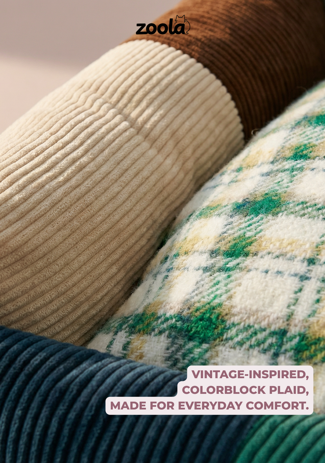 Plaid Cotton Vintage Bolster Cat & Dog Bed