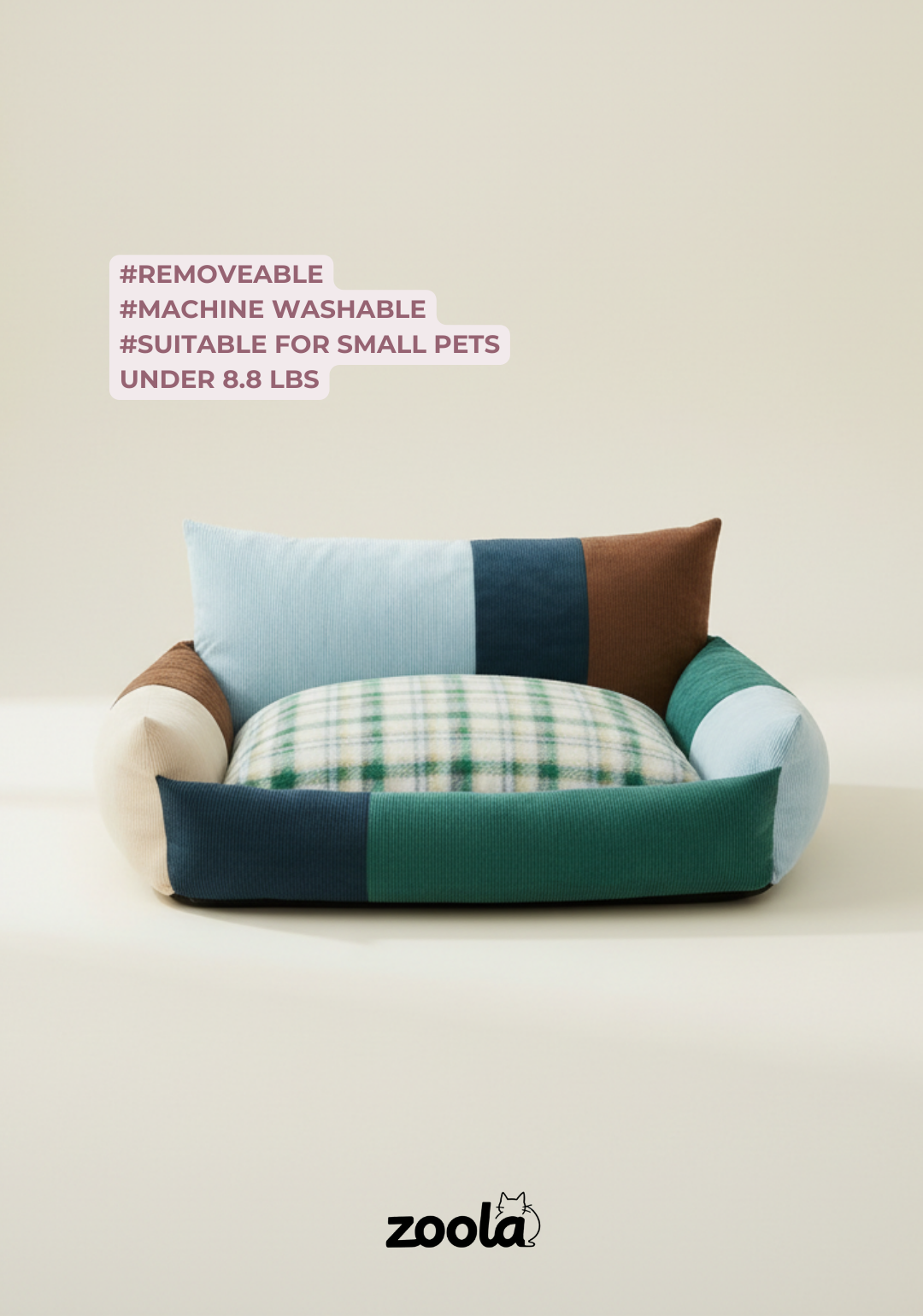 Plaid Cotton Vintage Bolster Cat & Dog Bed